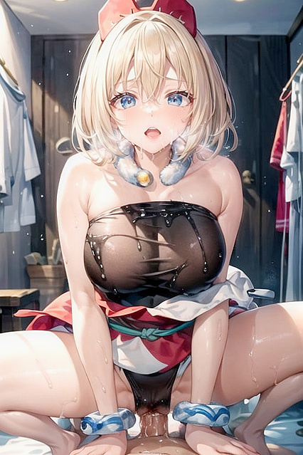 Sexy CowGirl 18+ Strips Down in Swimsuit at the Changing Room for Hot Hentai Picture