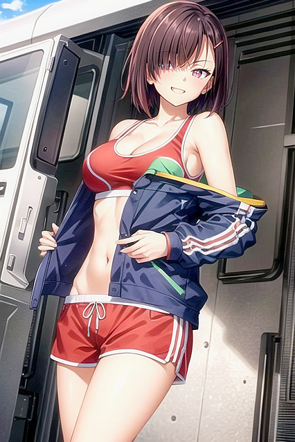 Arms Together Front View in Sexy Tank Top Hentai Picture