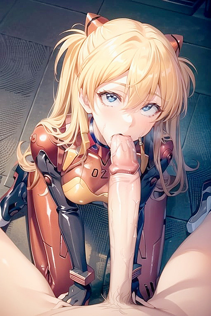 Asuka from Evangelion Kneels for  Blowjob Hentai Picture