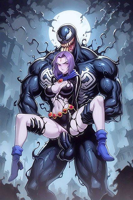 Raven in Venom Costume Gets Wild with Giant Venom in Hentai Adventures