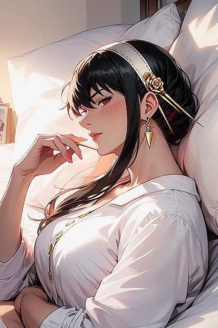 Grinning Beauty Lays Down for Sultry Bedroom hentai Picture