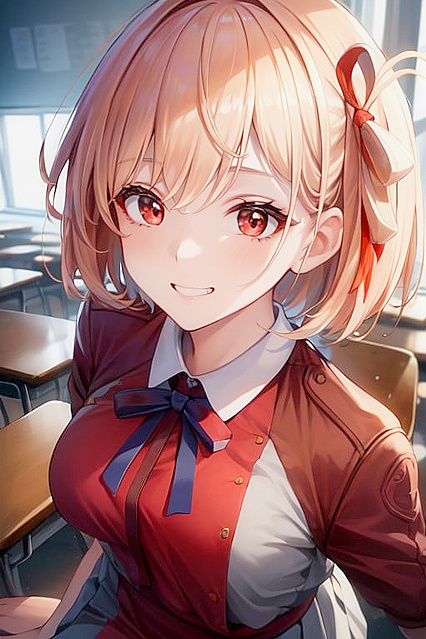 Chisato Nishikigi Smirks in Classroom for Erotic Lycoris Recoil Hentai Adventures