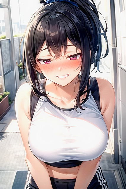 Mischievous Osaka with Ponytail Smiles and Blushes in Hot Hentai Picture