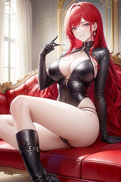 Seductive Redhead with DD Boobs and Piercing Grey Eyes in Steamy Hentai Picture