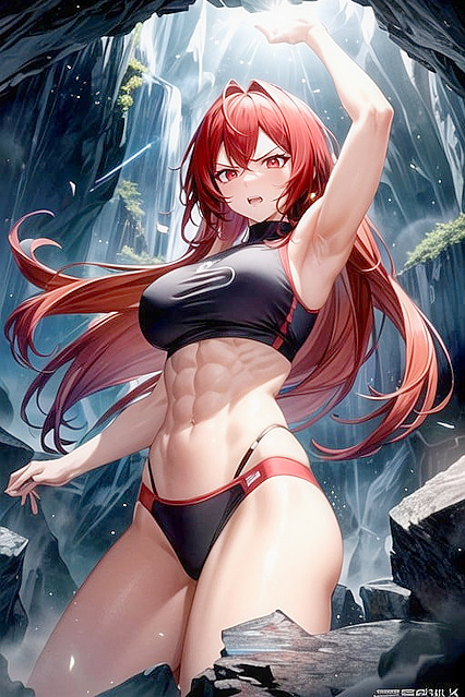 Red-Haired Fiend with Glowing Red Eyes Unleashes Passion in Steaming hentai Picture