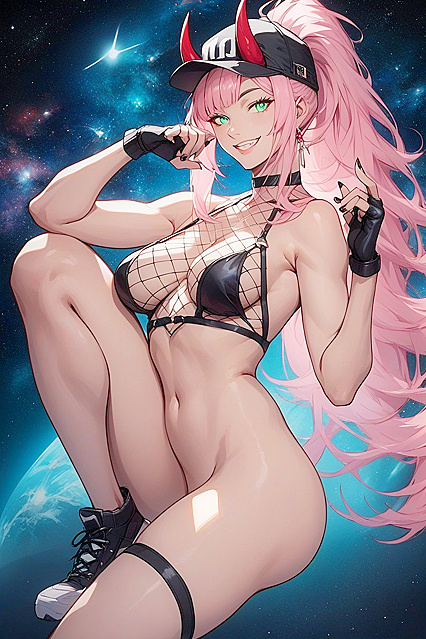 Pink-Haired Beauty Shows Off Her Big Hips and Curvy Ass in hentai AI Picture