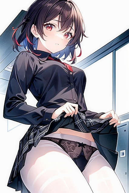 Woman Lifts Her Skirt to Reveal Sexy Panties in Front View Hentai Image