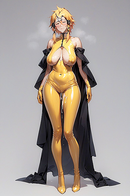 Latex-clad Beauty Enjoying Natural Breasts and Post-Sex Pleasure in Hentai AI Picture