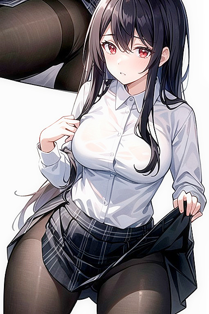 18-Year-Old Waists It Up in Seductive Black Plaid Skirt Hentai Picture