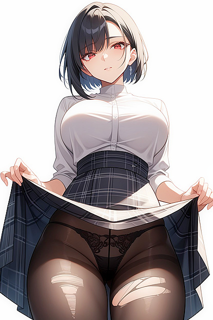 Black Plaid Skirt and Choker Tease – Lifting to Show Off Seductive Panties
