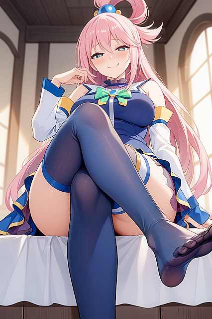Blushingly Mischievous Girl 18+ Sits Down With Crossed Legs in Seductive Hentai Image