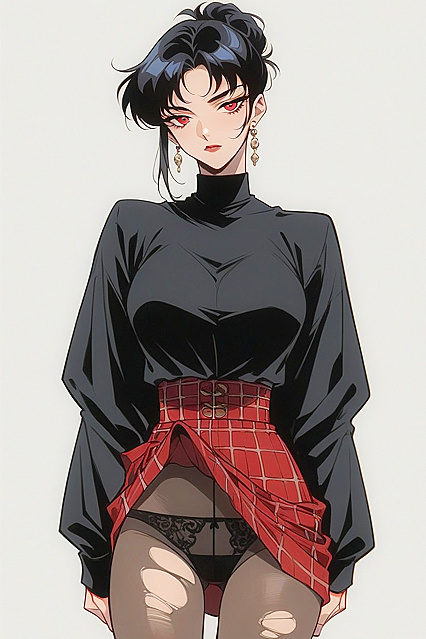 Dark-Haired Teen 18+ with Red Tips Rides Her Small Ass in Horny Hentai Picture