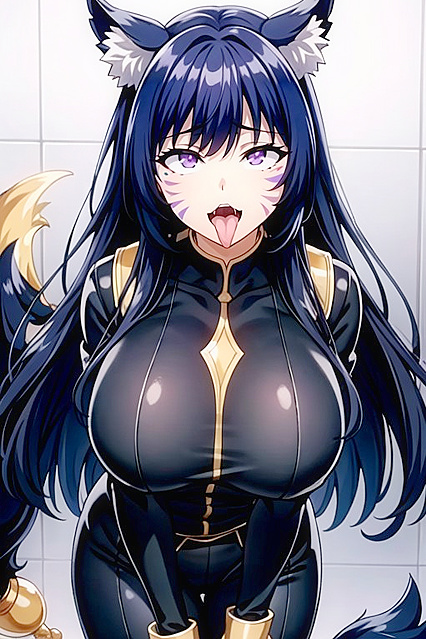 Ahegao Bliss – Purple-Eyed Goddess in Tight Fits for Hentai Ecstasy