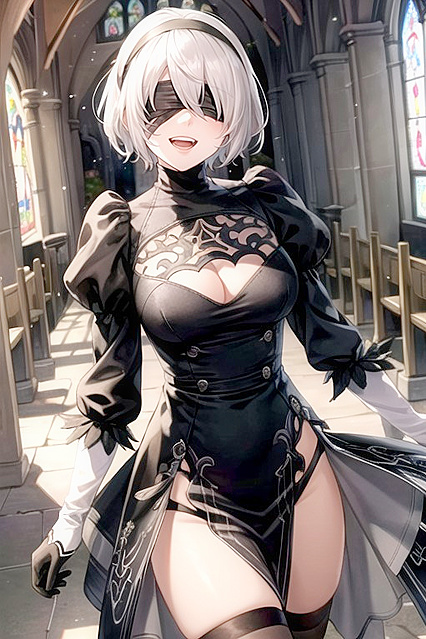 Yorha No.2 Type B Shows Off Her Cleavage in Church for Steamy Hentai Picture