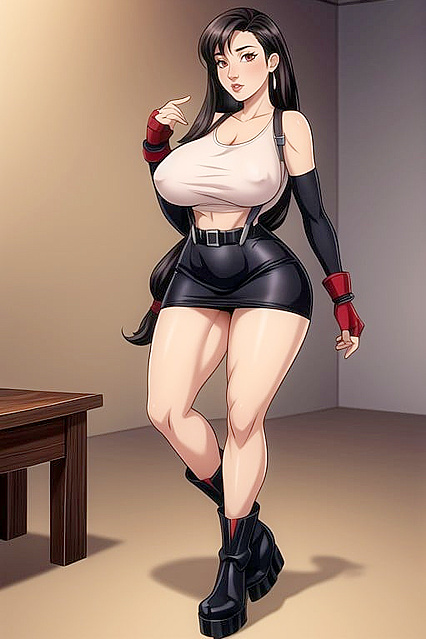 Huge Fake Breasts and Tight Miniskirt in Sexy Topless Hentai Picture