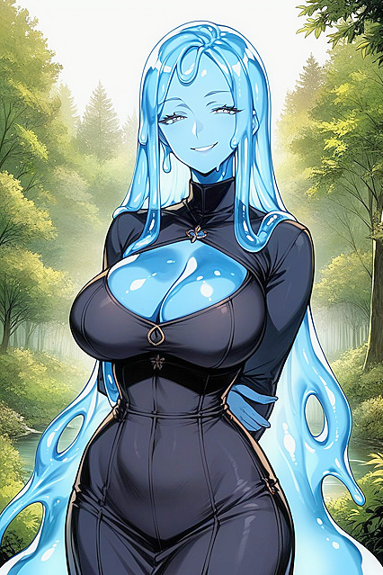Medieval Blue Slime Woman Seduces in Enchanted Forest Hentai Image