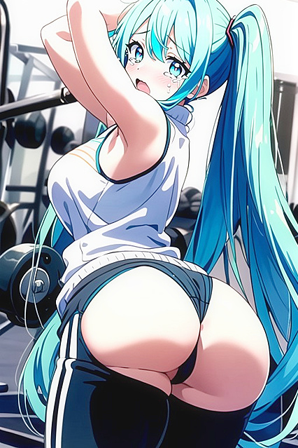Hatsune Miku Spreads Her Ass in Steamy Gym Hentai Picture