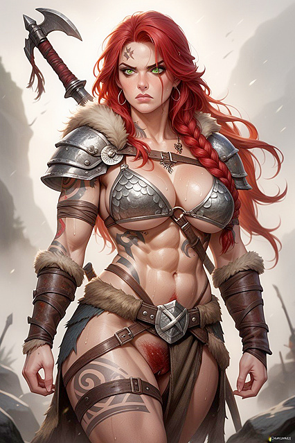 Bikini Armor Babe with Detailed Eyes Exploring Her Big Clit in Hentai Bliss