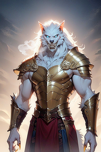 Muscular Guy with White Fur and Blue Eyes in Steamy Hentai Picture