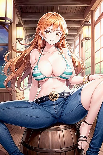 Nami from One Piece Shows Off Her Cleavage in Naughty Nude Hentai Images