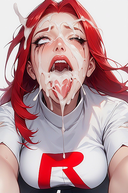 Long Red-Haired Beauty Takes Excessive cum in Mouth with Tongue-Out Picture