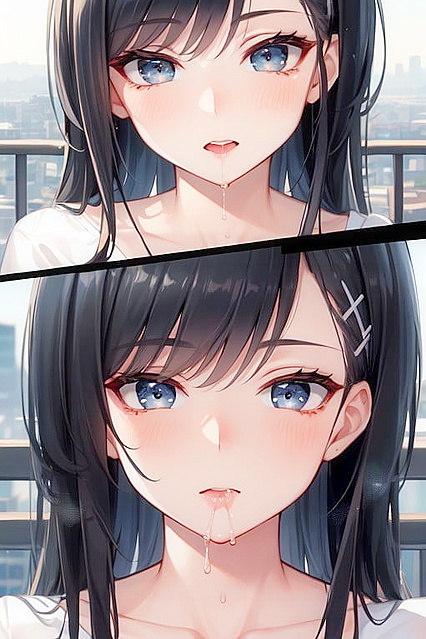 Milky Liquid Drips Down Her Mouth in This Dark-Haired Beauty's Hentai Fantasy