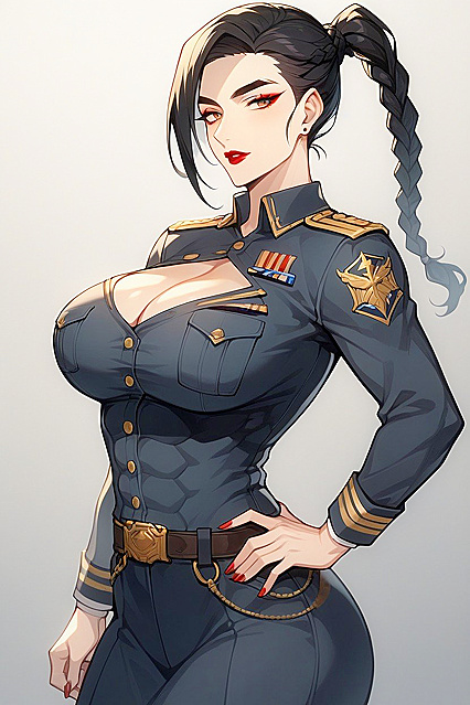 Long Black Hair Reaches Her Waist in Seductive Military Hentai Images