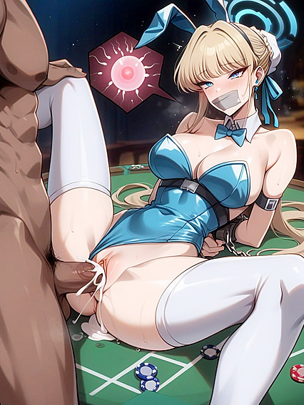Blonde Beauty in White Thigh-High Leggings Stares ly in Horny hentai Picture