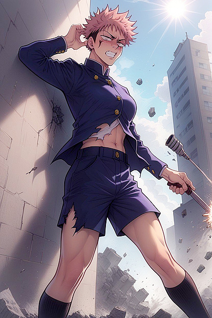 Yuji Itadori and Woman Mahito Post-Shibuya Incident in Torn Clothes Hentai Picture