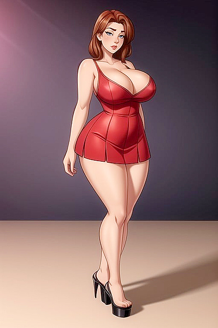 MILF Body Fully Exposed in Stand-Up Hentai Picture