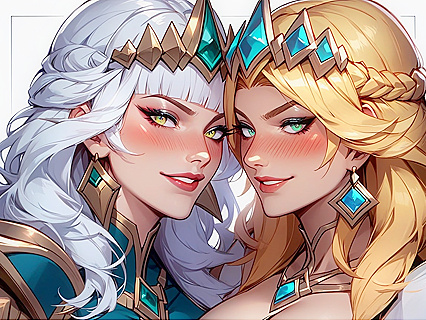Qiyana and Luxanna Share Intimate Smiles and Blushes in League of Legends hentai AI Porn