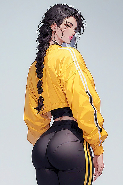 Seductive Brunette with Long Eyelashes Wears Black Tank Top in Hentai Picture