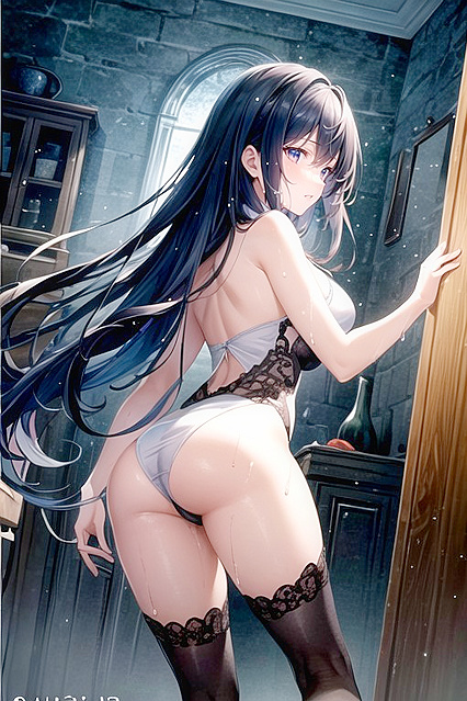 Wet Pussy Revealed in Dimly Lit Room for Steamy Hentai Picture