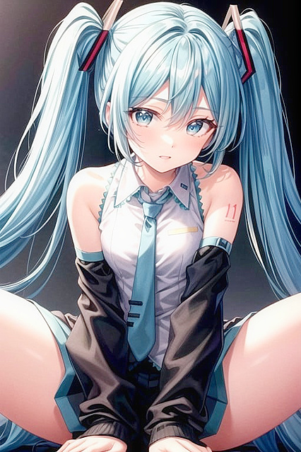 Hatsune Miku Spreads Her Legs Wide in Seductive Sitting Pose for Detailed Hentai Pleasure