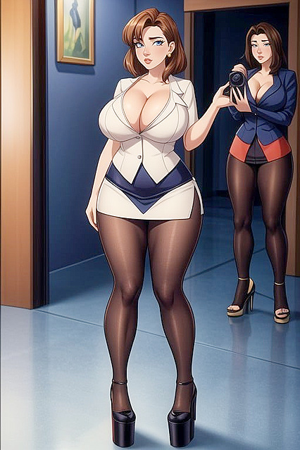 Black-Haired Pornstar with Massive Fake Boobs Seduces Her Boss in hentai Secretarial Fantasy