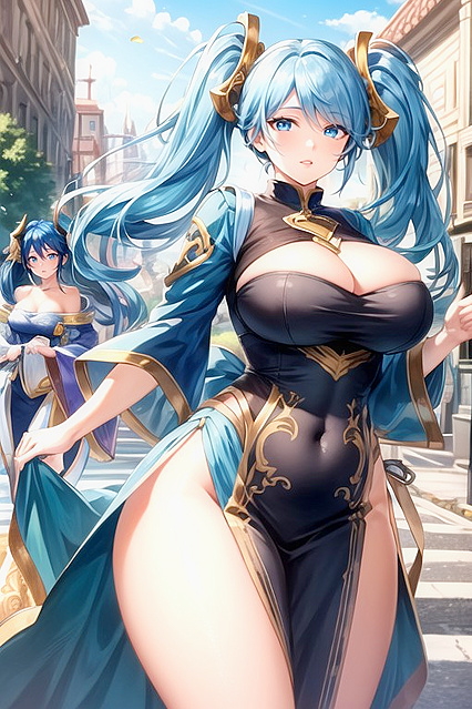Sona from League of Legends Gets Intimate with Wind-Swept Hairstyles in Hentai AI Picture