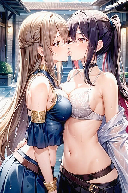 Belly Dancer Kissing Passionately with Her Lover in Erotic Hentai Image