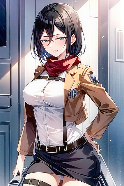 Mikasa Ackerman from Attack on Titan Gets Fit in Medium-Breast Hentai Picture