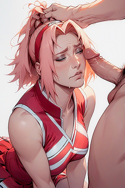 Skinny Cheerleader in Uniform Kneels for  Hentai Pleasure