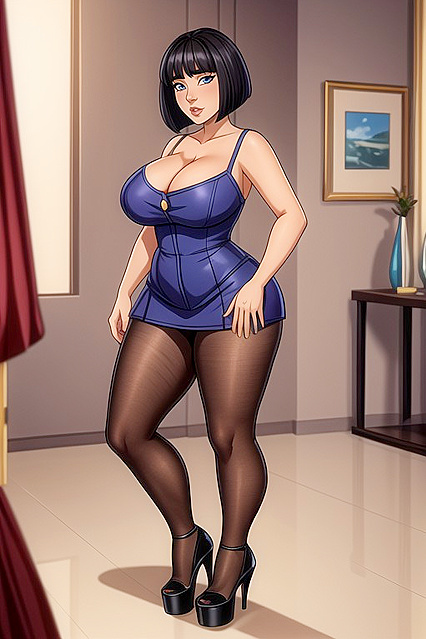 Massive Fake Breasts Nearly Bursting From Her Top in Steamy Black Bob Hentai Picture