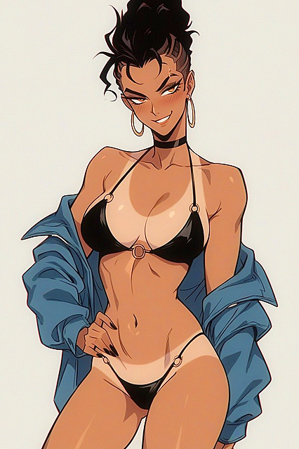 Blushingly Mischievous African Beauty Shows Off Her Bikini Tan Lines in Hentai