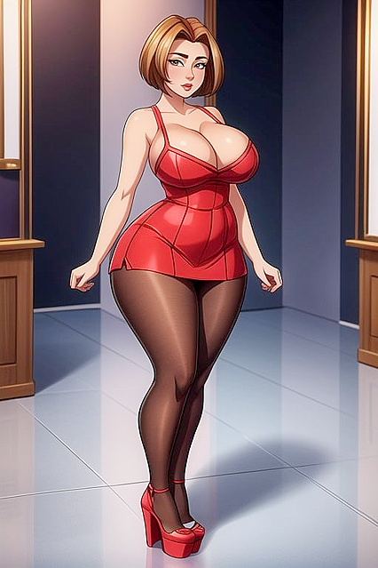 Thick Thighed Chick Shows Off Her Chunky Legs in Stand-Up BlackBob Hentai Picture