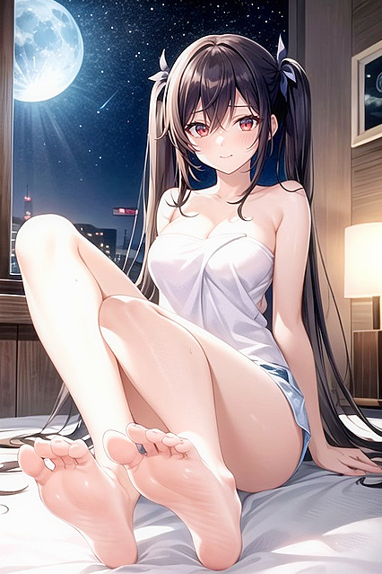 Red-Eyed Beauty Enjoying  Bedroom Picture in High Detail Hentai AIPorn