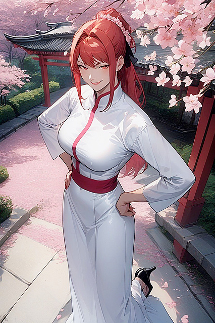 Smirking Beauty in Tight White Dress Teases with Hands on Hips in Hentai AI Porn