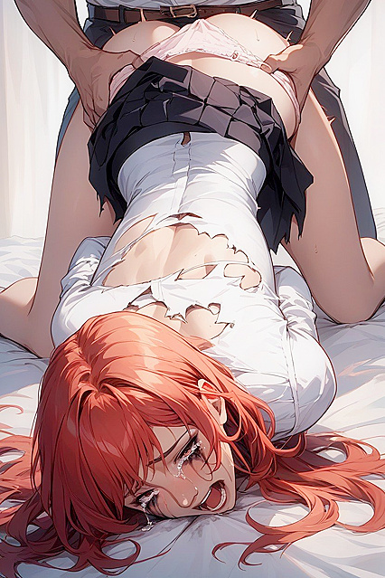 Ripped Clothes, Gagged Mouth, Hands Bound Behind Her in Steamy Hentai Picture