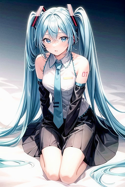 Hatsune Miku Kneels Submissively in Seductive Hentai Picture
