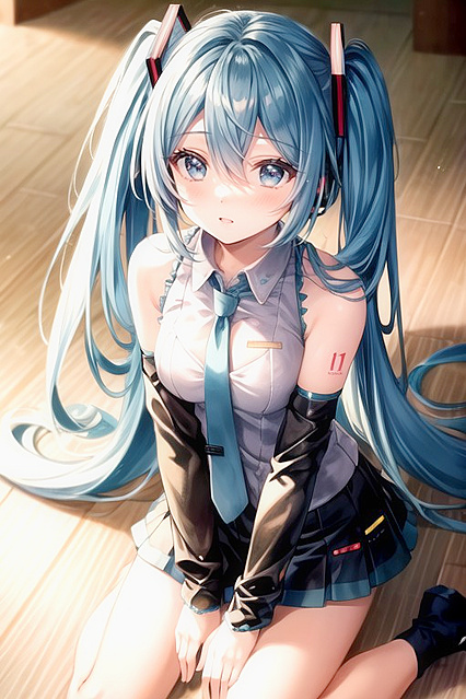Hatsune Miku Wears Elbow Bras in Seductive Hentai Picture