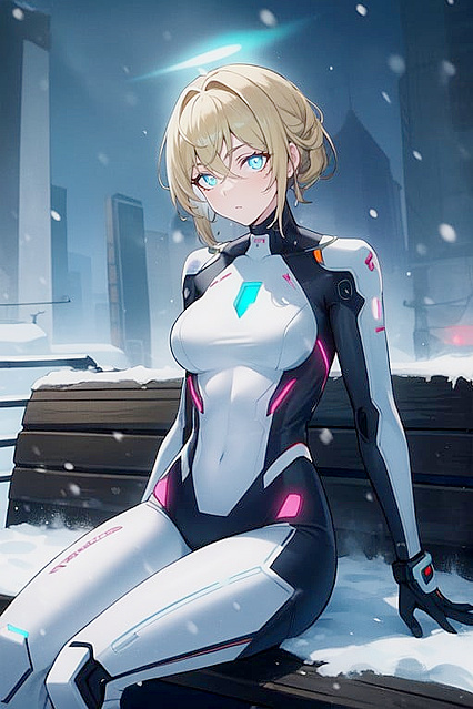 Platinum Blonde with Titanium Body and Melancholic Eyes in Sensual Hentai Picture