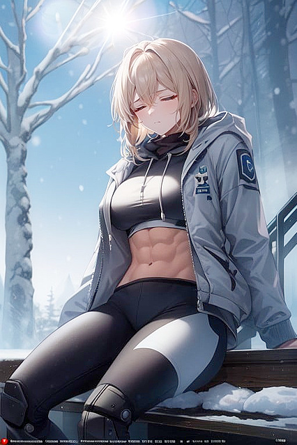 Glowing Aquamarine Eyes and Titanium Body in Seductive Hoodie Hentai Picture