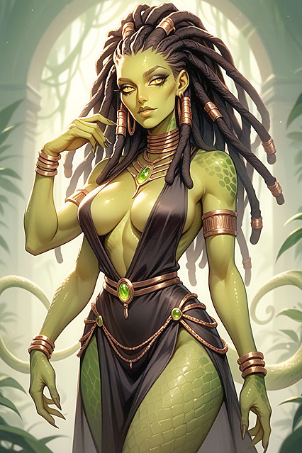 Green-Skinned Beauty with Horns Bound by Parasitic Clothes in Steamy Hentai Picture